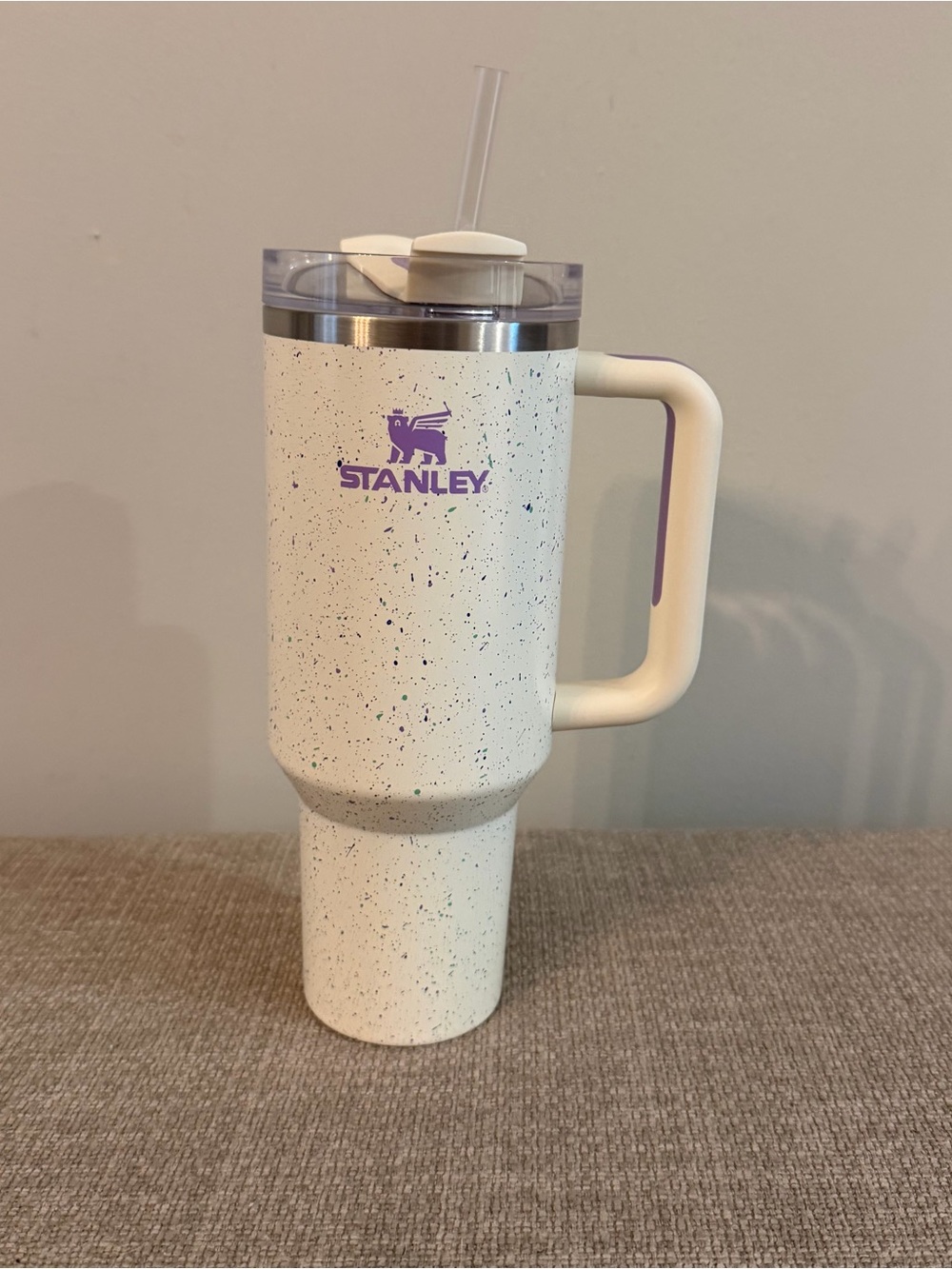 Stanley Cream White Purple Speckle Tumbler 40 oz Adventure H2.0 Flowstate Travel